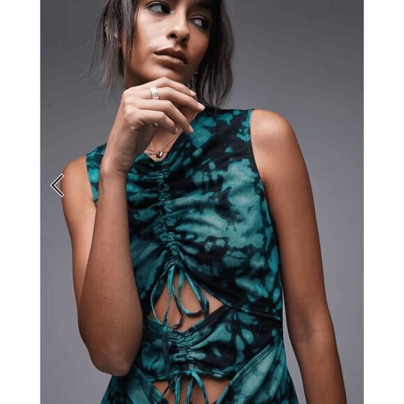 Topshop Dresses & Skirts - Topshop mesh ruched maxi dress in green tie dye size medium